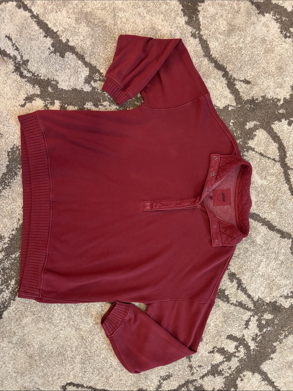Aerie Oh Snap Quilted Quarter Snap Sweatshirt Maroon Burgundy Red M